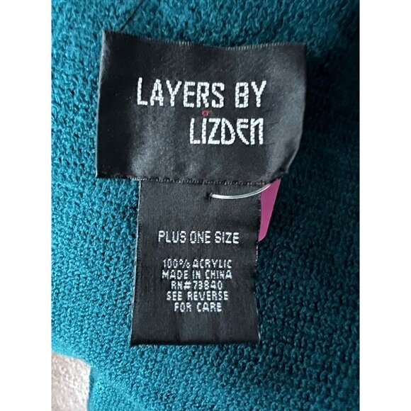 Layers By Lizden Womens Duster Sweater Shawl Blue Long Sleeve Fringe Plus OS - Picture 11 of 12